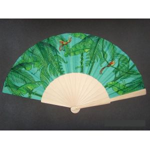 Wooden Folding Hand Fans with Full Color Printed Fabric Heat Transfer printed