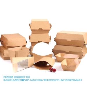 Paper Burger Box, Corrugated Hamburg Box 300gsm Paper Fast Food Disposable