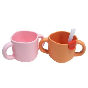 Wholesale Orange BPA Free Silicone Handle Feeding Bottle Baby Sippy Cup With Straw For Kids from china suppliers