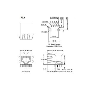 Gigabit LAN 10/100/1000M Female RJ45 Jack ARJ11E-MASC-L2 Tab-Down Telephone RJ45