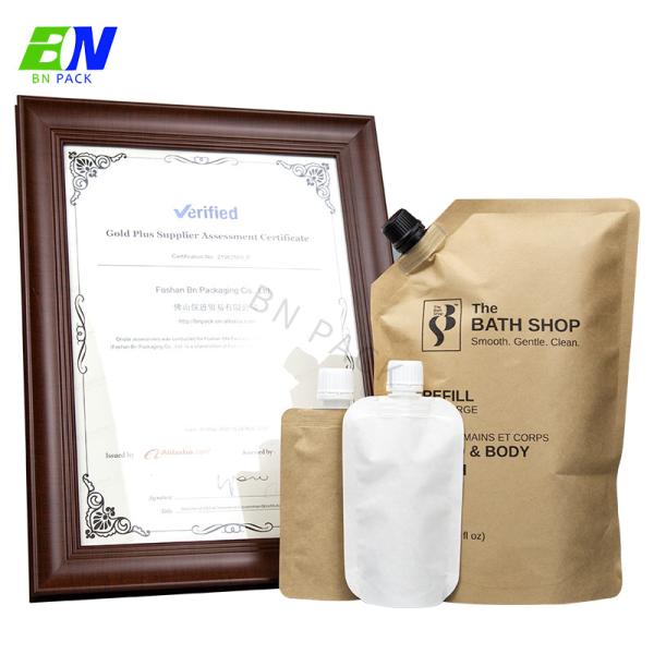 Recyclable Kraft Paper 1 Liter Refill Shampoo Pakcing Stand Up Spout Pouch