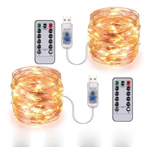 Festive outdoor copper string light 10m 20m remote control timing battery USB