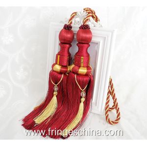 Delicate custom long tassel fringe trimming for curtain attractive tieback hanging ball