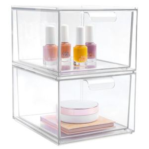 Multifunction Makeup Stackable Clear Plastic Organizer Drawers With Lid