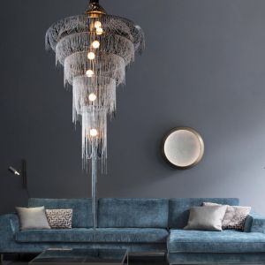 Handmade waterfall led chandelier aluminum chain tassel Black ceiling lamp