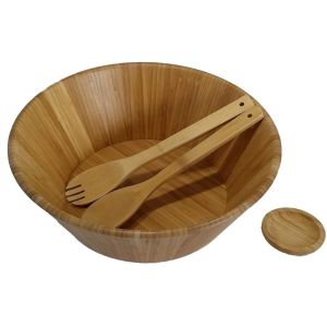 Unbreakable Bamboo Salad Set With Serving Spoons And Dressing Tray