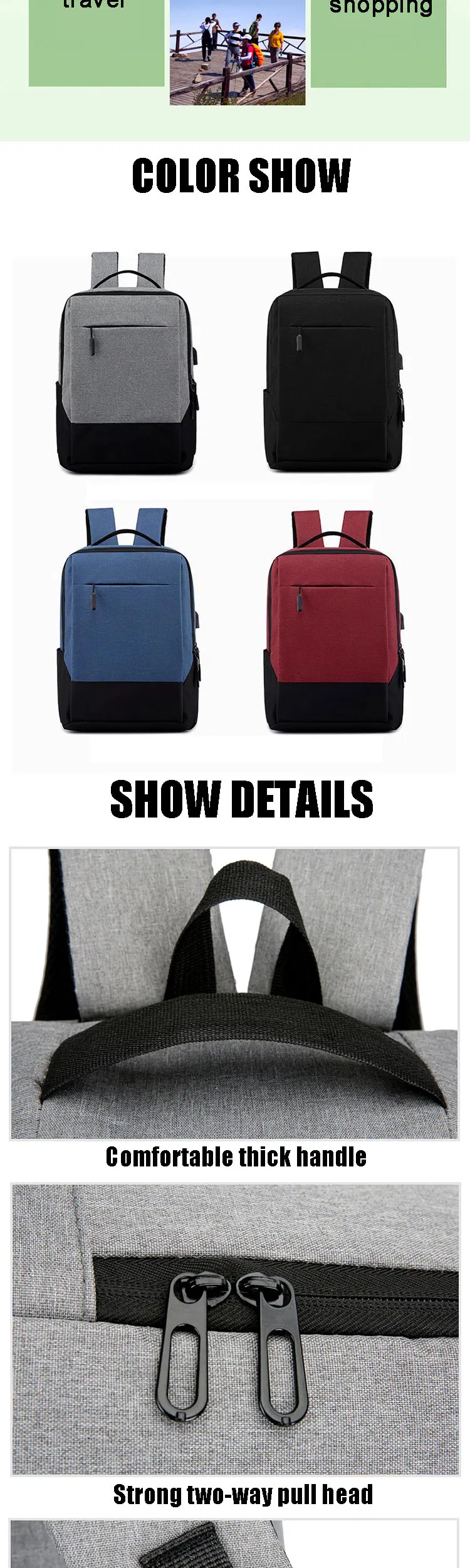 30x12x40cm USB Laptop Backpack Nylon Unisex Customizable