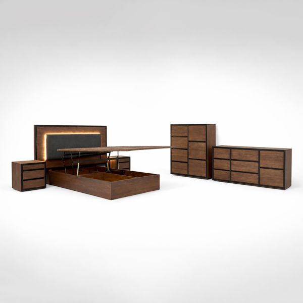 American Simple Solid Wood Bedroom Sets Adjustable Double Bed Home Storage Wooden Frame king Size Complete Bedroom Furniture
