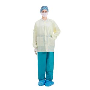 CE FDA Knit Cuffs Disposable Lab Coats GB15979-2002