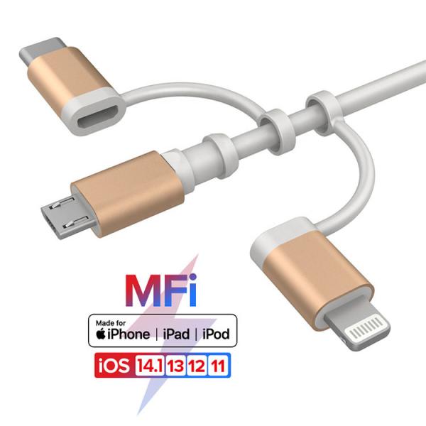 MFI Certified OEM 8 pin 3 in 1 Type C Lightning Charging Cable For Android
