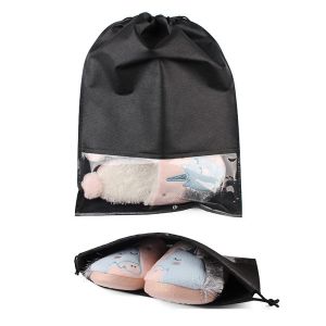 Black Color Printing Logo Design Custom Drawstring Bags Lightweight Non Woven