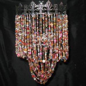 Classical TC 2 Layer Crystal Bedside Lamp Shade With Beads Art Flat