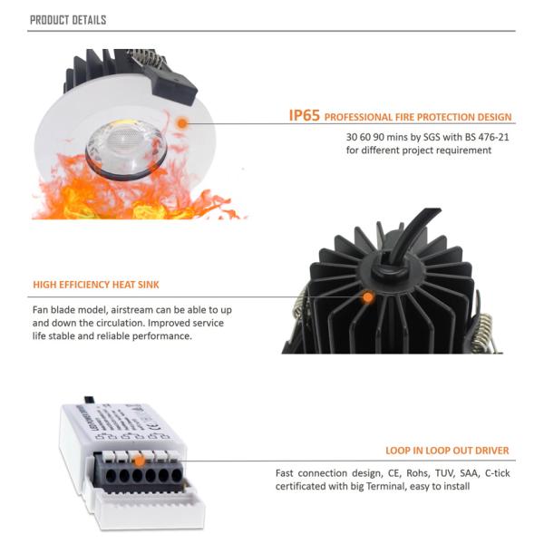 Fireproof Dimmable Fire Rated IC LED Lighting COB Down Light