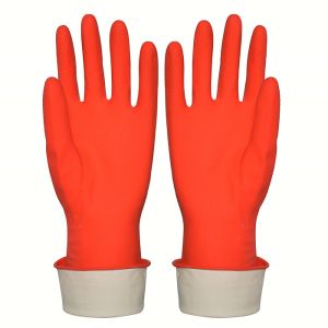 China Red Color Flocklined Household Latex Kitchen Rubber Gloves Good Elasticity For Cleaning on sale