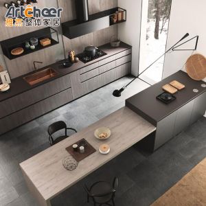 Wholesale Customized Color Aluminium Kitchen Cabinets with Flat Edge Countertop and Dining Table from china suppliers