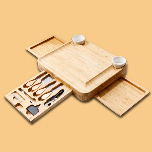 Eco-Friendly Natural Bamboo Cheese Cutting Board and Knife Set for Charcuterie Platter