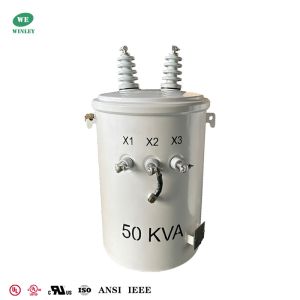 China 50kva Pole Mounted Transformer 12.47kv To 277v Oil Filled Distribution Electric Pole Transformer UL Listed on sale
