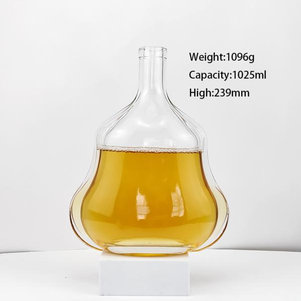 1000ML Gourd Shape Spirits Brandy Glass Bottle with Stopper Clear and Unique Design
