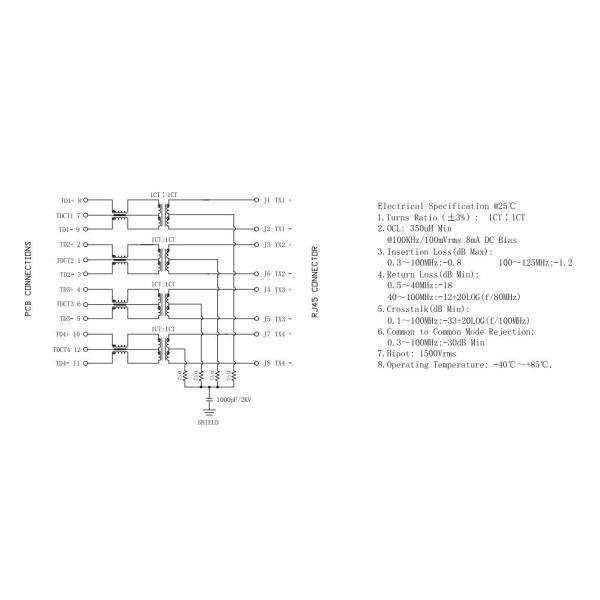 XRJH-01H-Y-HS1-C21 10/100/1000Base -T Low - Profile RJ45 Jack LPJK7431A98NL