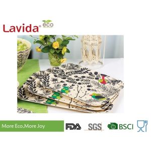 Stackable Anti - Slip Bamboo Food Tray Nordic Colorful Flower And Bird Style