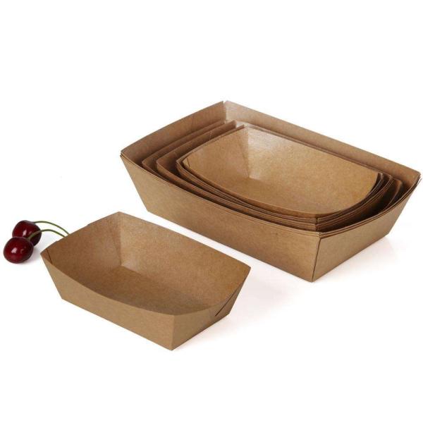 Kraft Paper Food Tray , disposable Kraft Paper Boat Tray With PLA Coating Fast Food Paper Tray