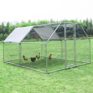 Galvanized Metal Chicken Coop Cage with Cover Walk In Chicken Cage Pen Run 10' W