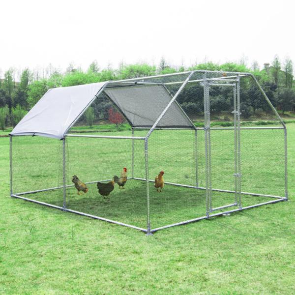Galvanized Metal Chicken Coop Cage with Cover Walk In Chicken Cage Pen Run 10' W
