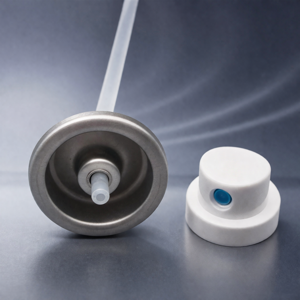Front view of the precision deodorant aerosol valve