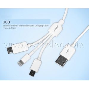 original 3 in 1 Pisen USB cable with package, Type C+ Apple Lightning USB cable