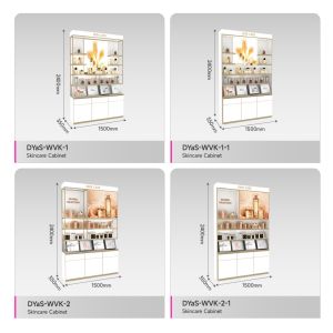 Makeup Store Cabinet White Wooden Skincare Cabinet With Light Box For Visual