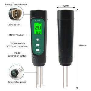3in1 Soil Tester Kit EC 0.01-20.00ms/cm Moisture Temperature Meter For Garden