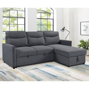 L-Shaped Reversible Sectional Sleeper Sofa with Pull-Out Bed and Storage,