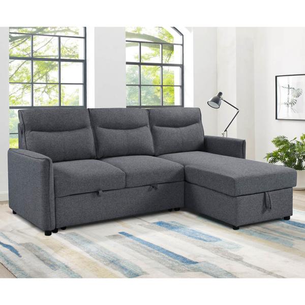 L-Shaped Reversible Sectional Sleeper Sofa with Pull-Out Bed and Storage,