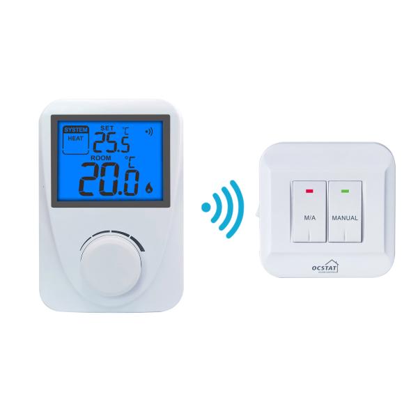 Quality Riseem Blue Backlight Wireless RF Gas Boiler Non-programmable Thermostat With Heat / Off / Cool Switch for sale
