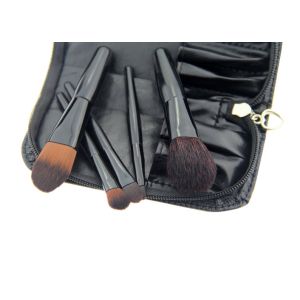 Puleather Bag Including Travel Makeup Brush Set With Black Handle