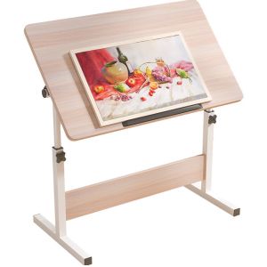 Adjustable Height Desk Mini Student Study Table with Multifunctional White Wood