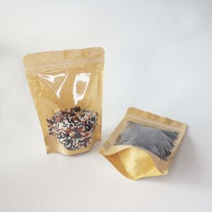 Matt Lamination Zipper Heat Seal Kraft Stand Up Pouches With Window Digital