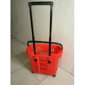 Plastic Drawer Shopping Basket With Wheels / Extendable Handle For Grocery
