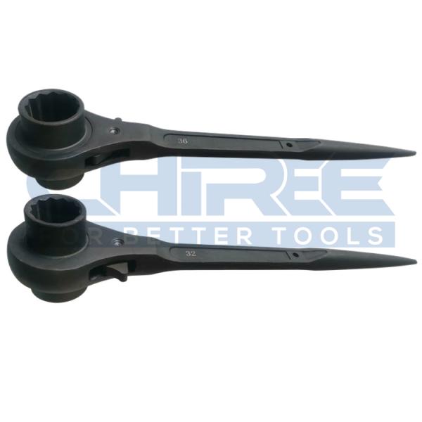 Black Color Construction Spud Ratchets 32 x 36mm 450mm Podger Handle Ratchet Wrench for Scaffolding Tools