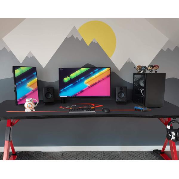 Plastic Surface Z-Shaped Gaming Desk with Handle Rack Cup Holder and Headphone Hook