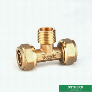 Equal Threaded Tee Pex Fittings Brass Color ISO Standard Customized Designs And
