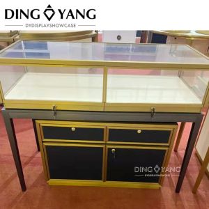Golden Black Modern Rectangle Jewelry Showcase With Locking Bottom Cabinet