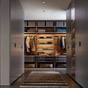 Popular Rattan Style Wardrobe , Particleboard Melamin Glass Walk In Closet