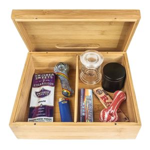 Modern Design Style Bamboo Square Box With Lid And Lock To Store Tobacco Tea