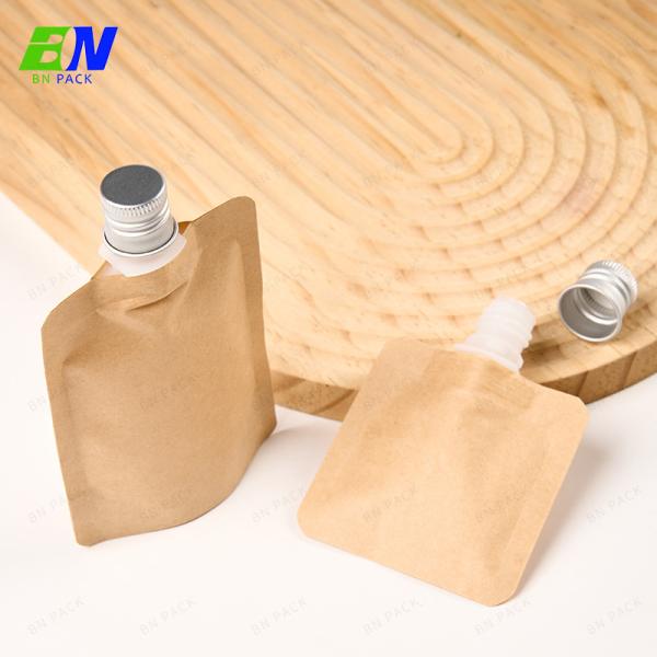 Custom Biodegradable Stand Up Bag Recyclable Liquid Laundry Cosmetic Shampoo Refill Packaging Kraft Paper Spout Pouch