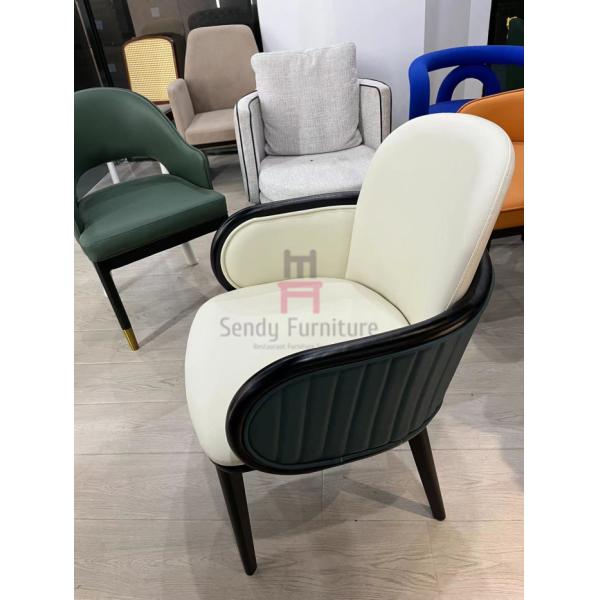 Tufted Double Layer Back Wood Restaurant Chair With Armrests