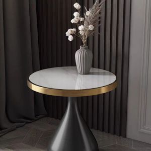 Ethereal Oasis Nordic Side Table , Stainless Steel Marble Ceramic Coffee Table