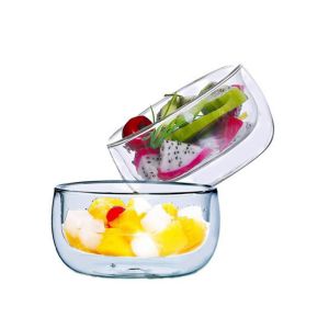 Wholesale SGS Double Clear Glass Salad Bowls Disc Shaped customized printing from china suppliers
