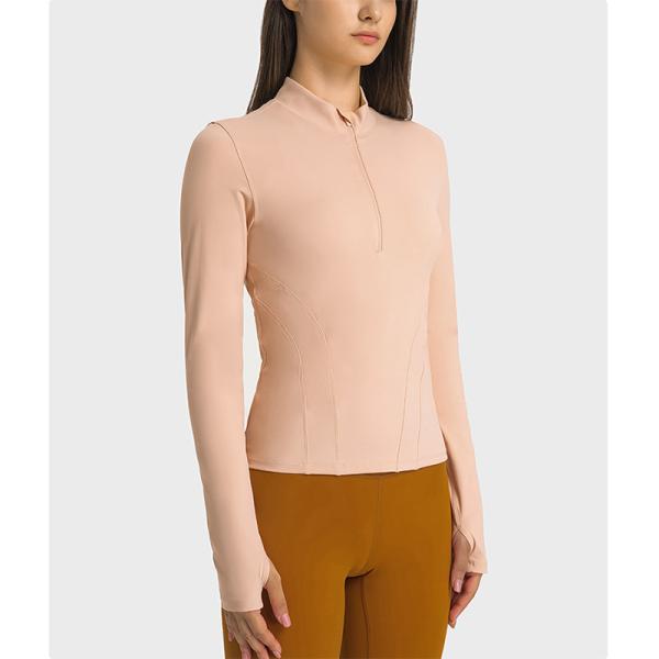 Half Zipper Womens Stretch Riding Base Layer With Thumb Hole Double Sided Nylon Tops