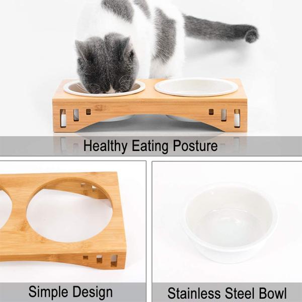 2023 Pop Sale Bamboo Pet Feeder with Cat Dog Bowls Multifunctional Rectangle Design